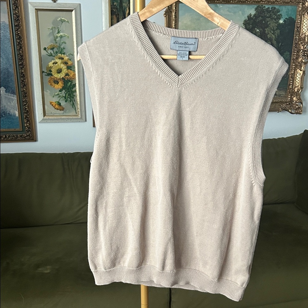 Vintage Eddie Bauer V-Neck Sweater Vest in Beige